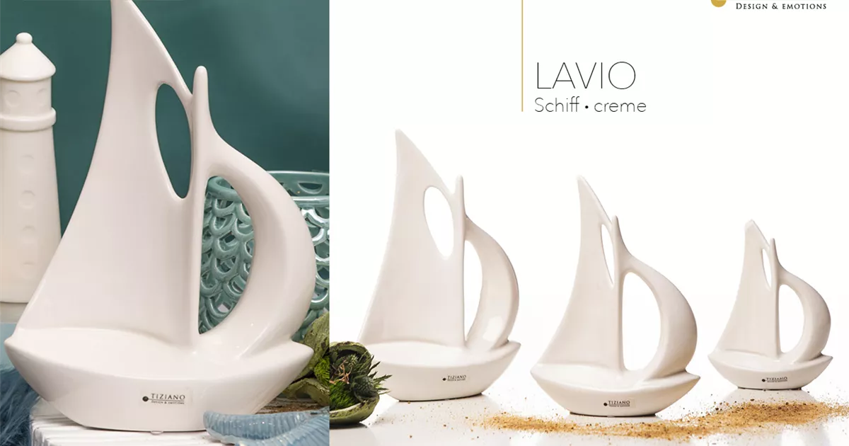 Dekoobjekt Boot Lavio weiß creme 17,0 cm hoch Tiziano