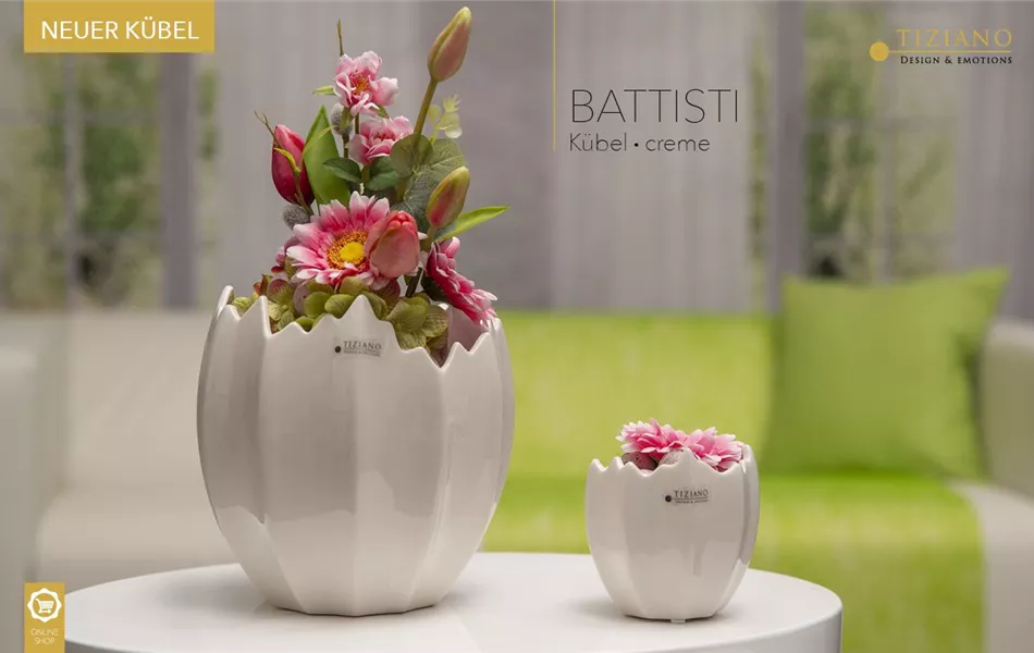 Blumentopf Battisti weiß-creme