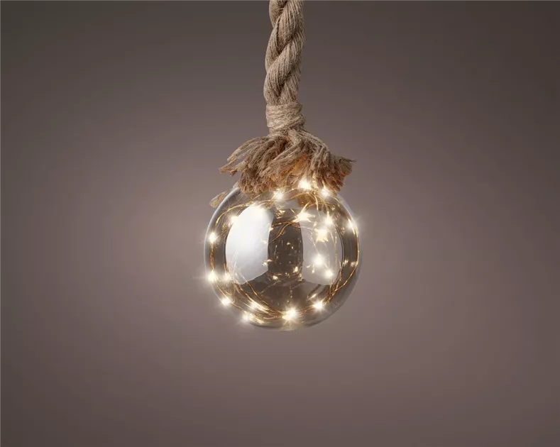 40 LED Deko Glas Kugel Seil zum hängen Zweige