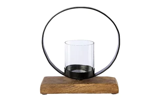 Metall Ring Objekt mit Glas 20x7x23cm schwarz