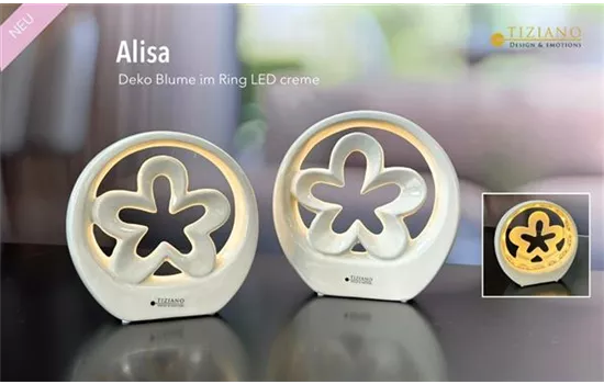 Dekoblume Alisa im Ring LED creme