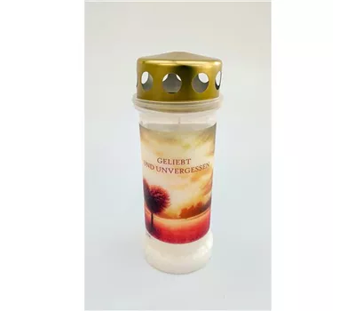 Grablicht Nr. 6 mit Deckel und Motiv Rosa Baum