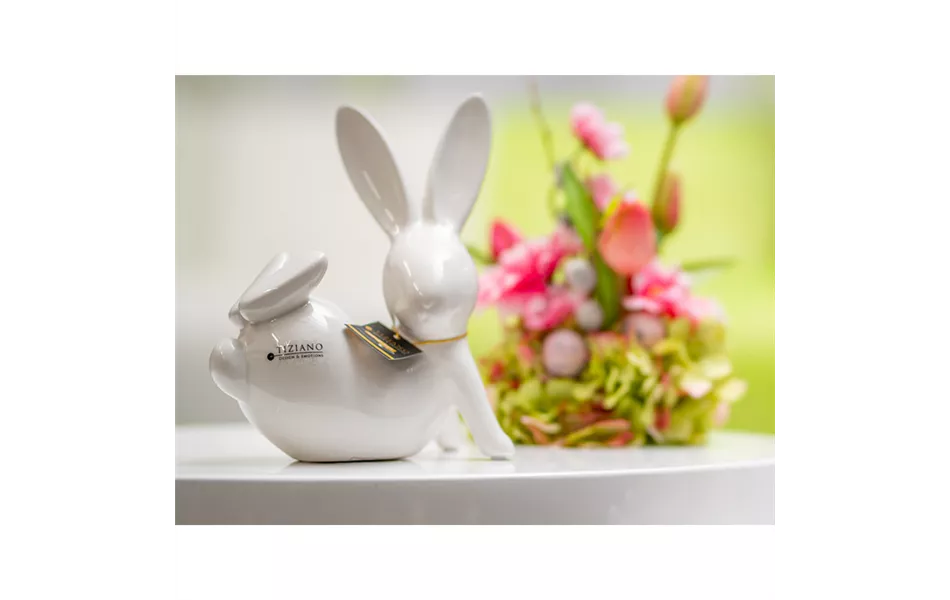Dekofigur Hase Fabrio liegend weiß-creme