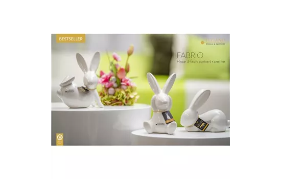 Dekofigur Hase Fabrio sitzend weiß-creme