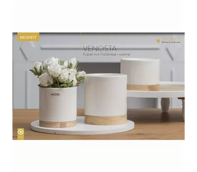 Blumentopf Venosta auf Holzbase creme