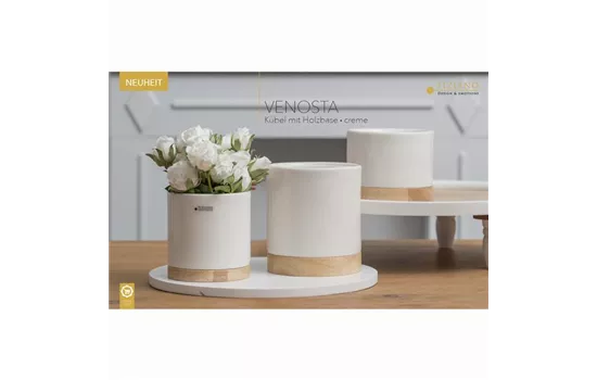 Blumentopf Venosta auf Holzbase creme