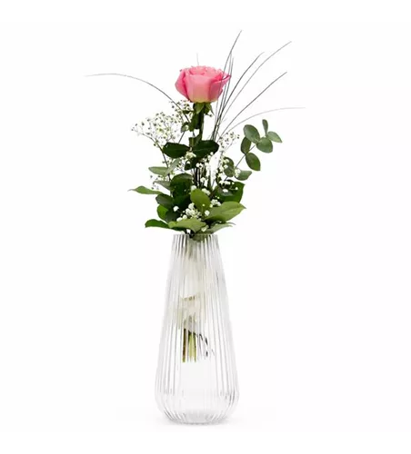 Rose Rosa 1 Stück gebunden mit Beiwerk
