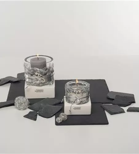 Windlicht Mantova creme mit Glas