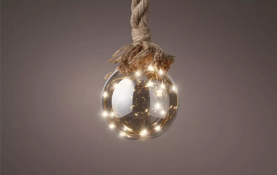 Micro LED Glas Kugel 20cm mit Seil