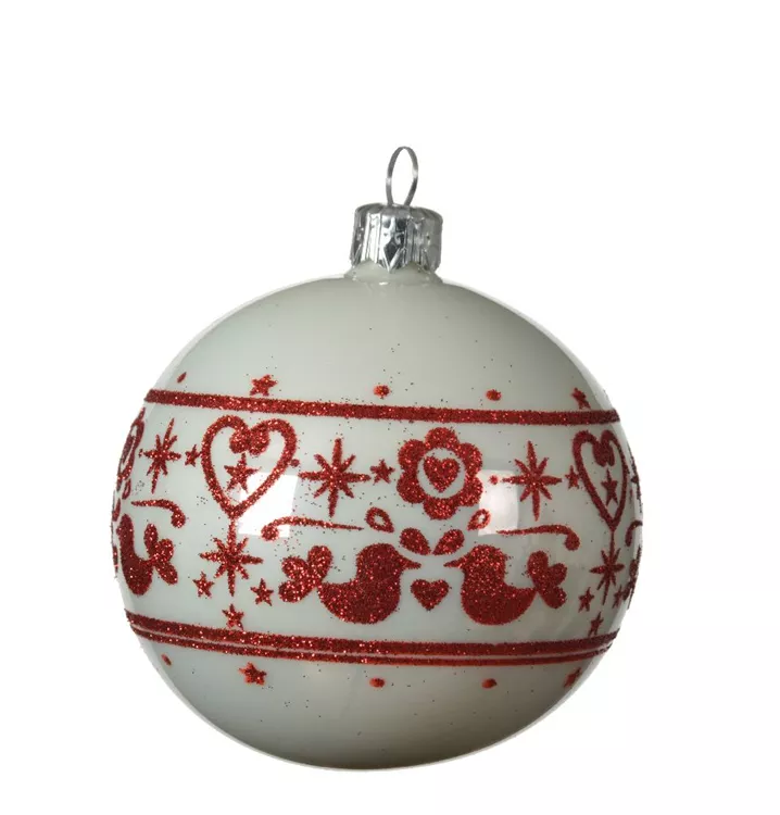 Kugel Glas mit Muster 8cm weiß rot