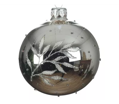 Kugel Glas silber mit Blätter 8cm Kugel Glas silber mit Blätter 8cm